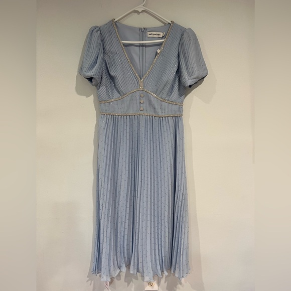 Selft-portrait Blue Metallic Chiffon Midi Dress - Luxurious ❤️🔥 - Picture 9 of 16